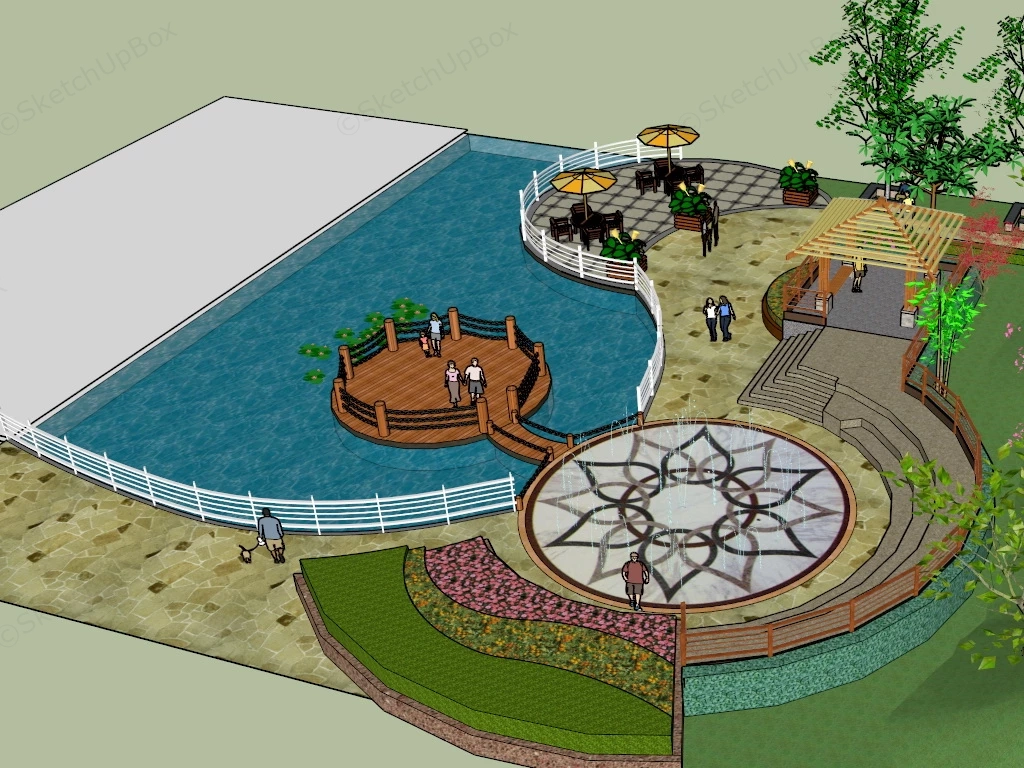 Waterfront Landscaping & Deck sketchup model preview - SketchupBox