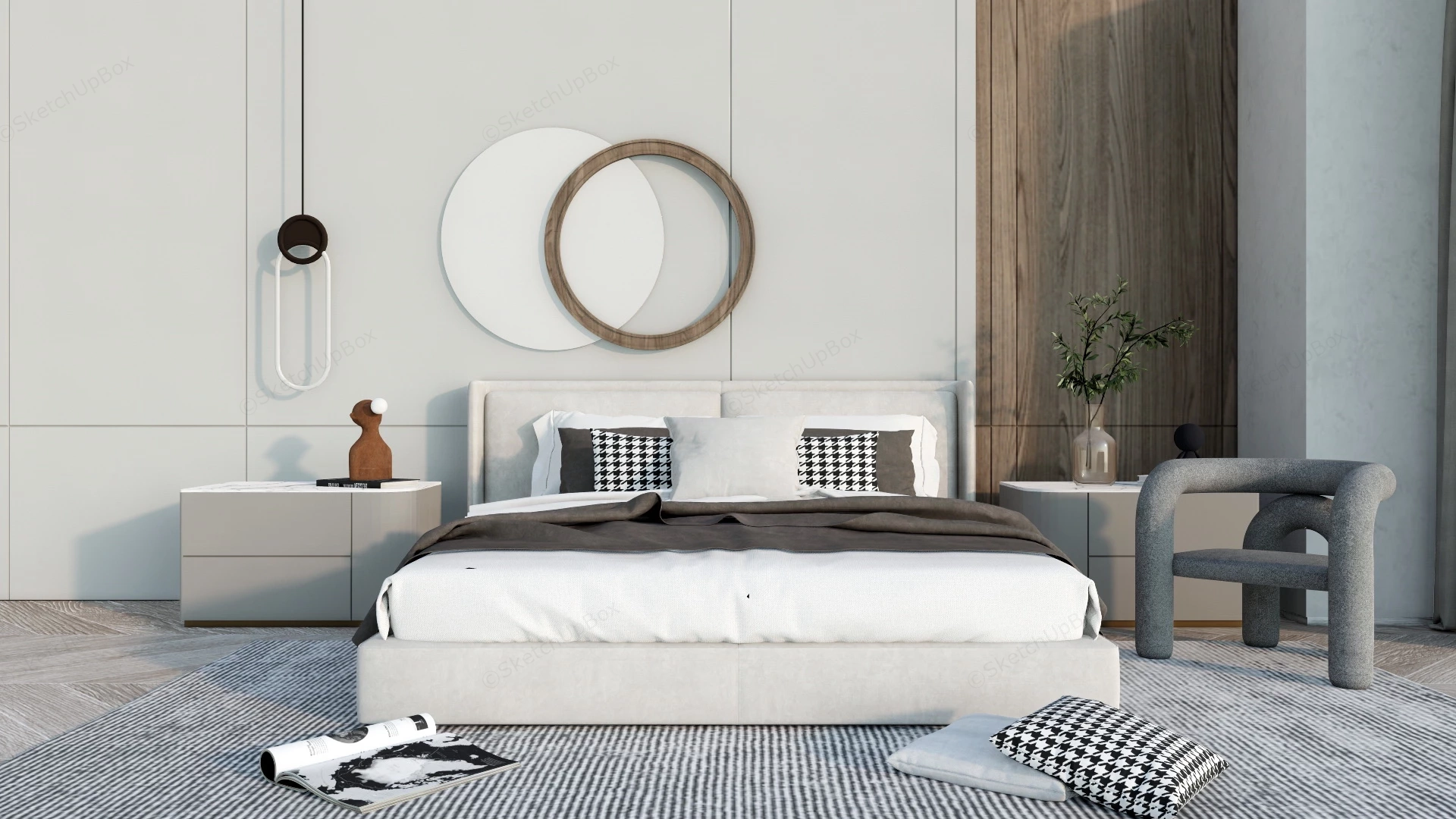 Grey Minimalist Bedroom sketchup model preview - SketchupBox
