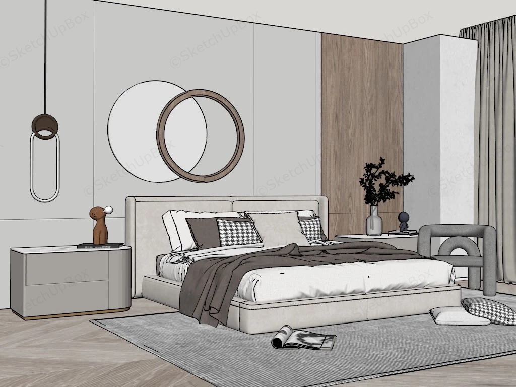 Grey Minimalist Bedroom sketchup model preview - SketchupBox