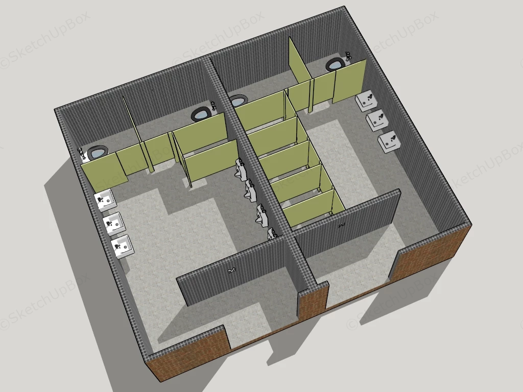 Public Toilet Design Plan sketchup model preview - SketchupBox