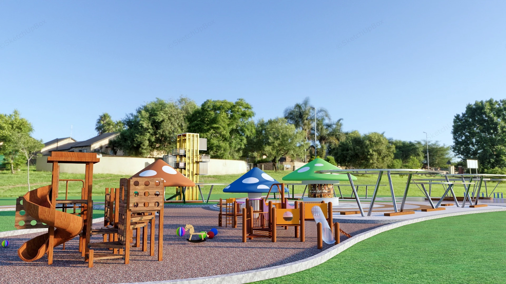 Neighborhood Park Playground sketchup model preview - SketchupBox