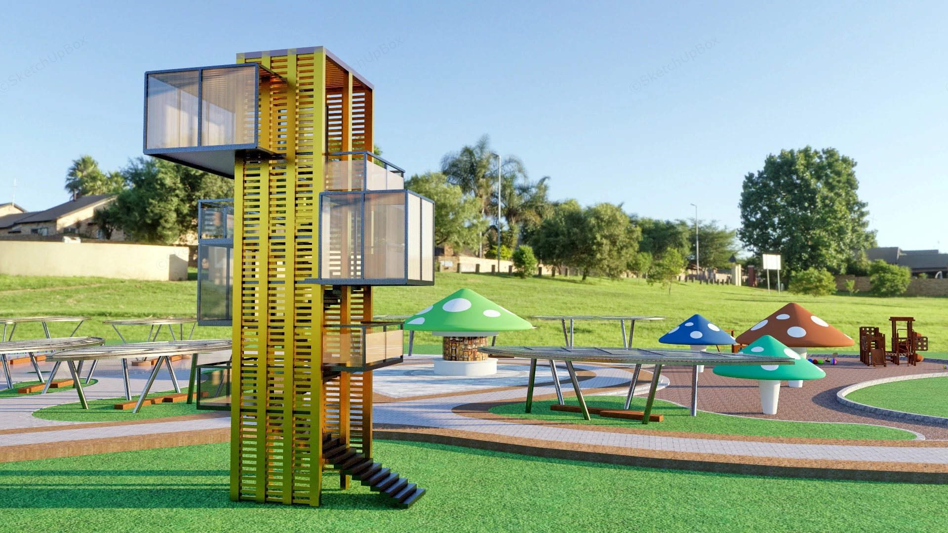 Neighborhood Park Playground sketchup model preview - SketchupBox