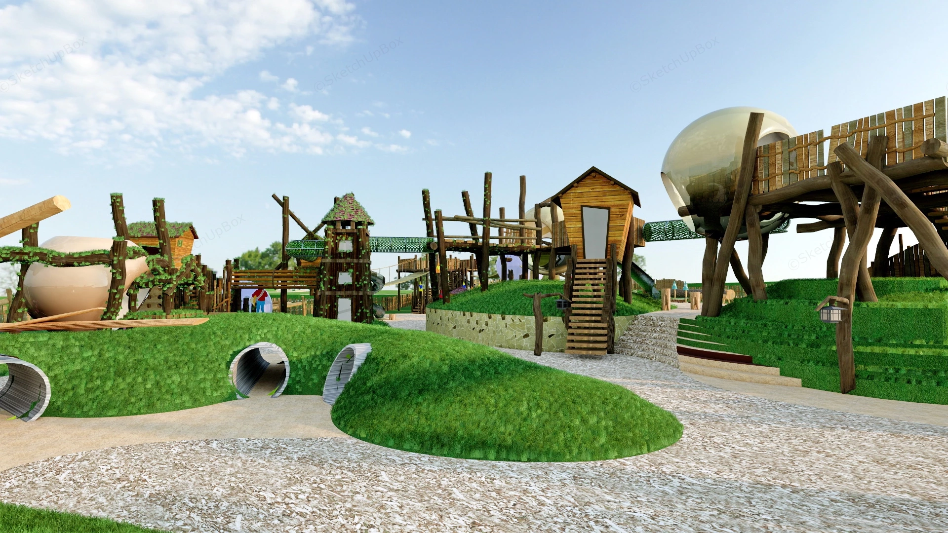 Rustic Adventure Playground Design sketchup model preview - SketchupBox
