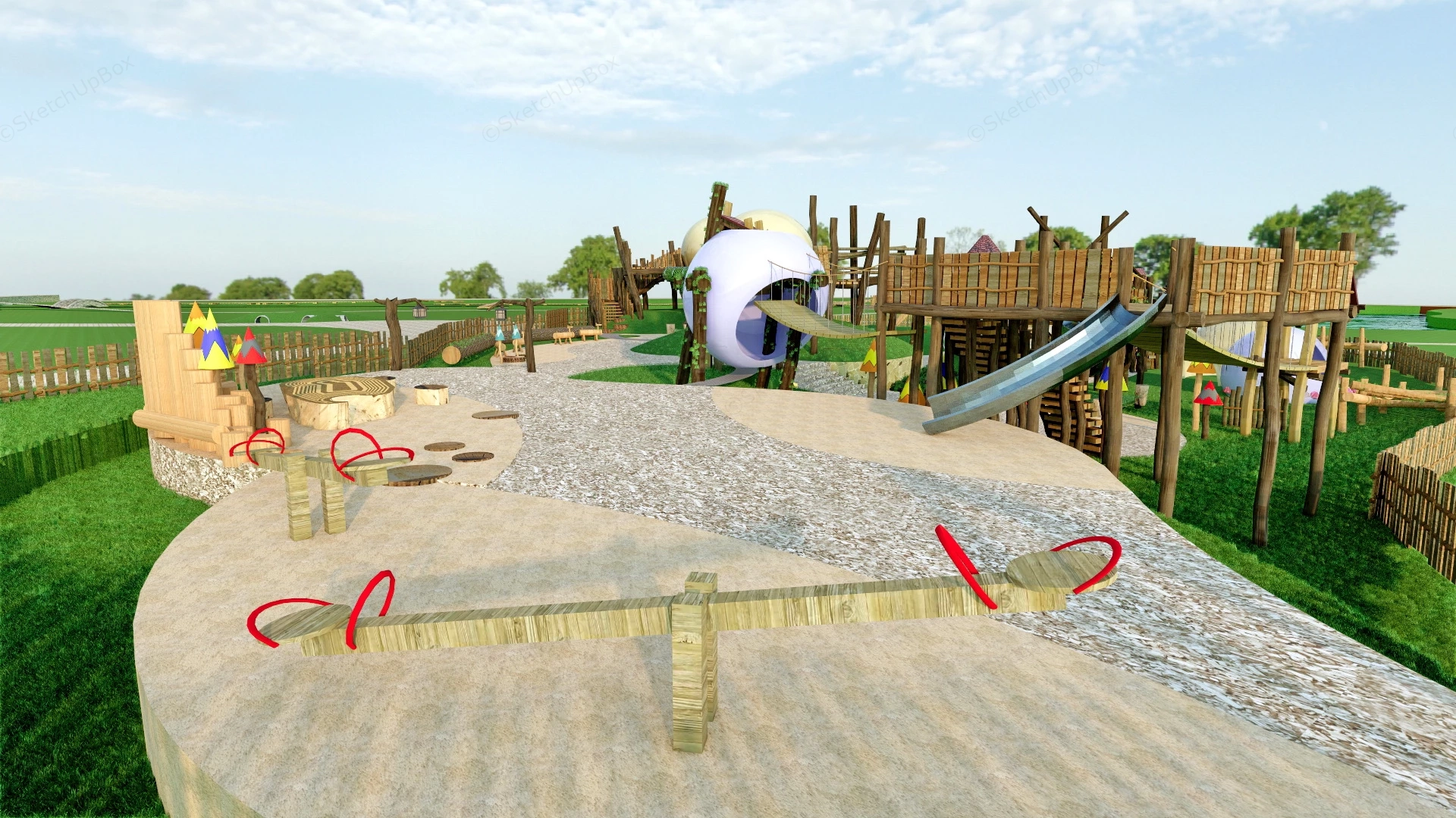 Rustic Adventure Playground Design sketchup model preview - SketchupBox