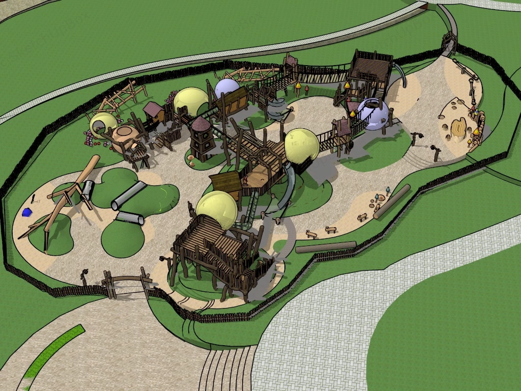 Rustic Adventure Playground Design sketchup model preview - SketchupBox