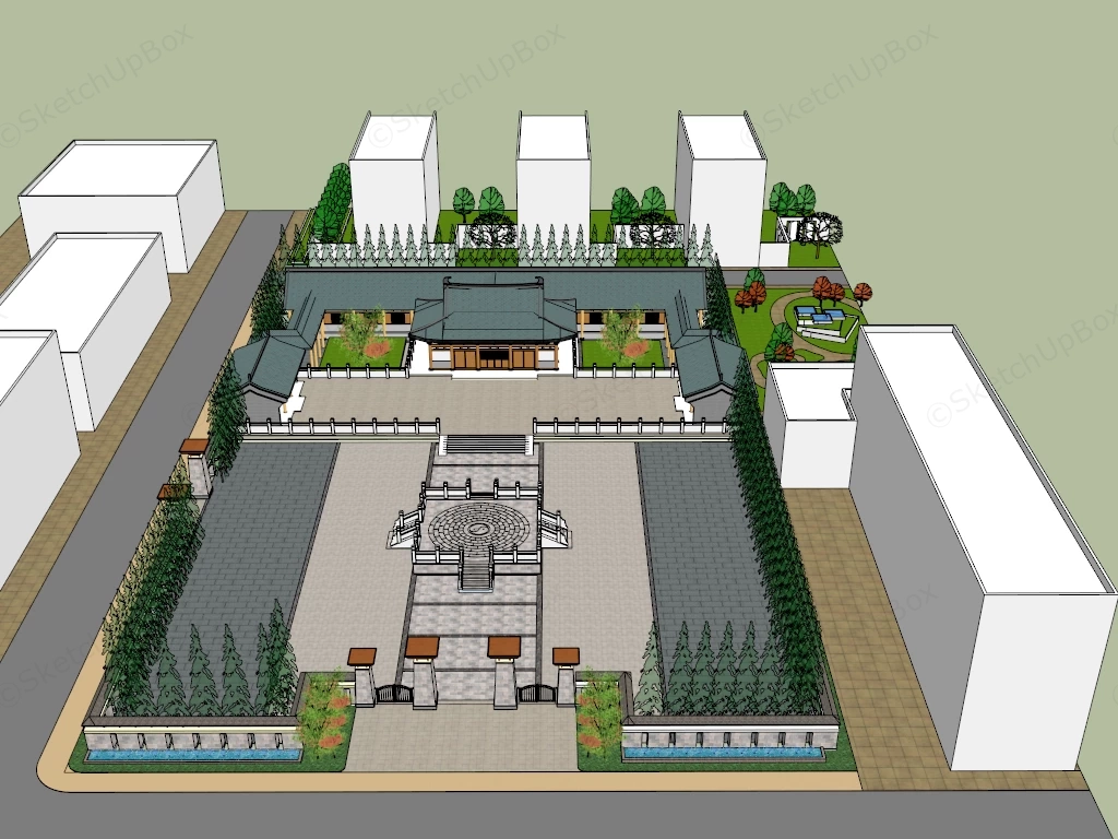 Small Chinese Temple sketchup model preview - SketchupBox
