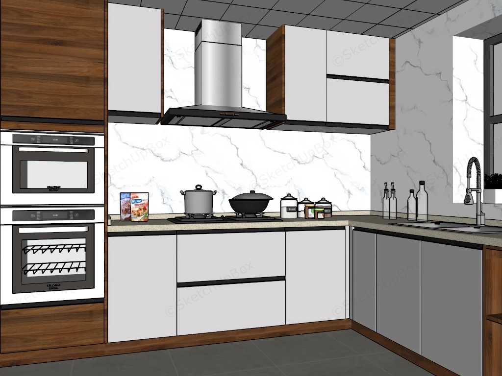 Small L Shaped Kitchen Design sketchup model preview - SketchupBox