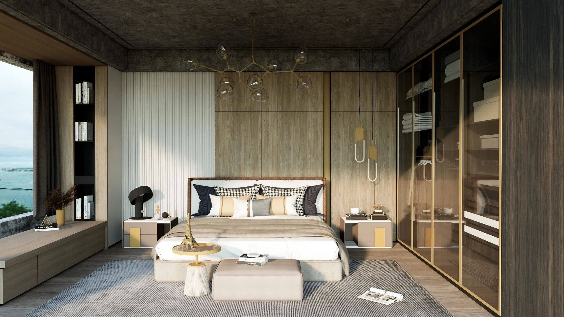 Modern Wooden Bedroom Design sketchup model preview - SketchupBox