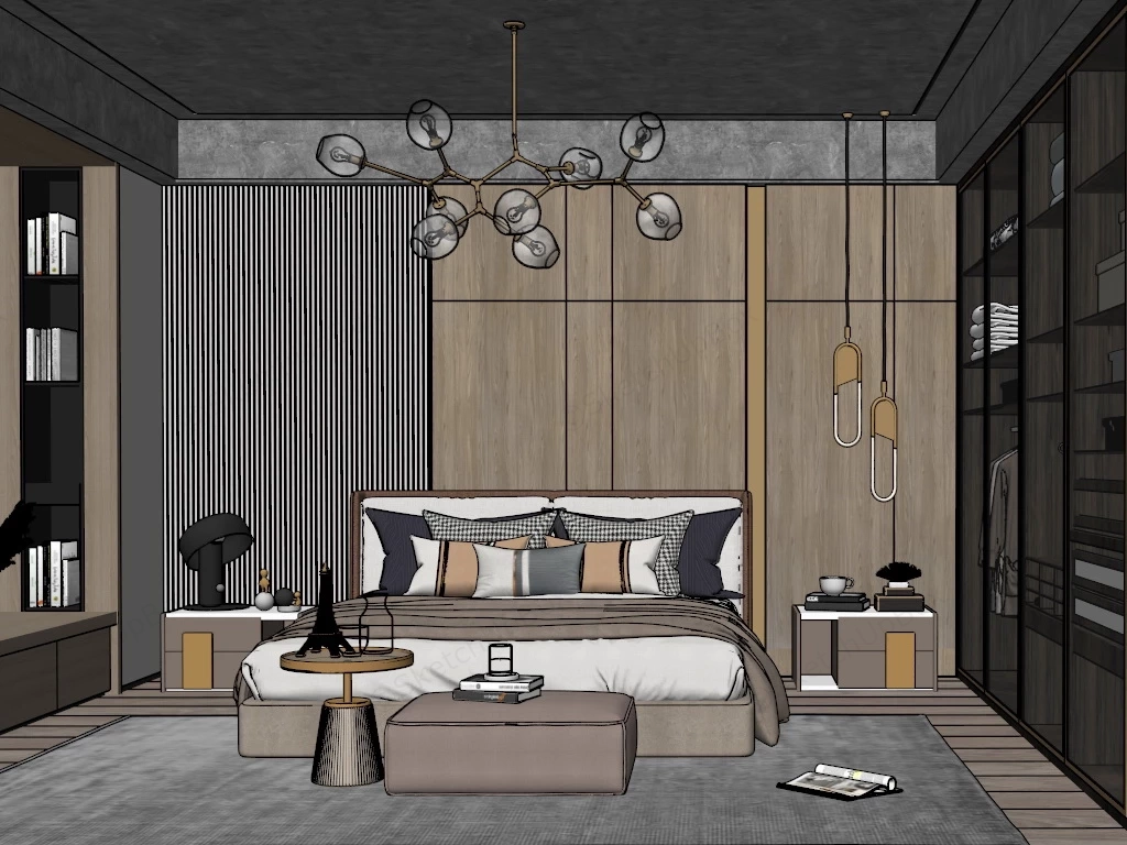 Modern Wooden Bedroom Design sketchup model preview - SketchupBox