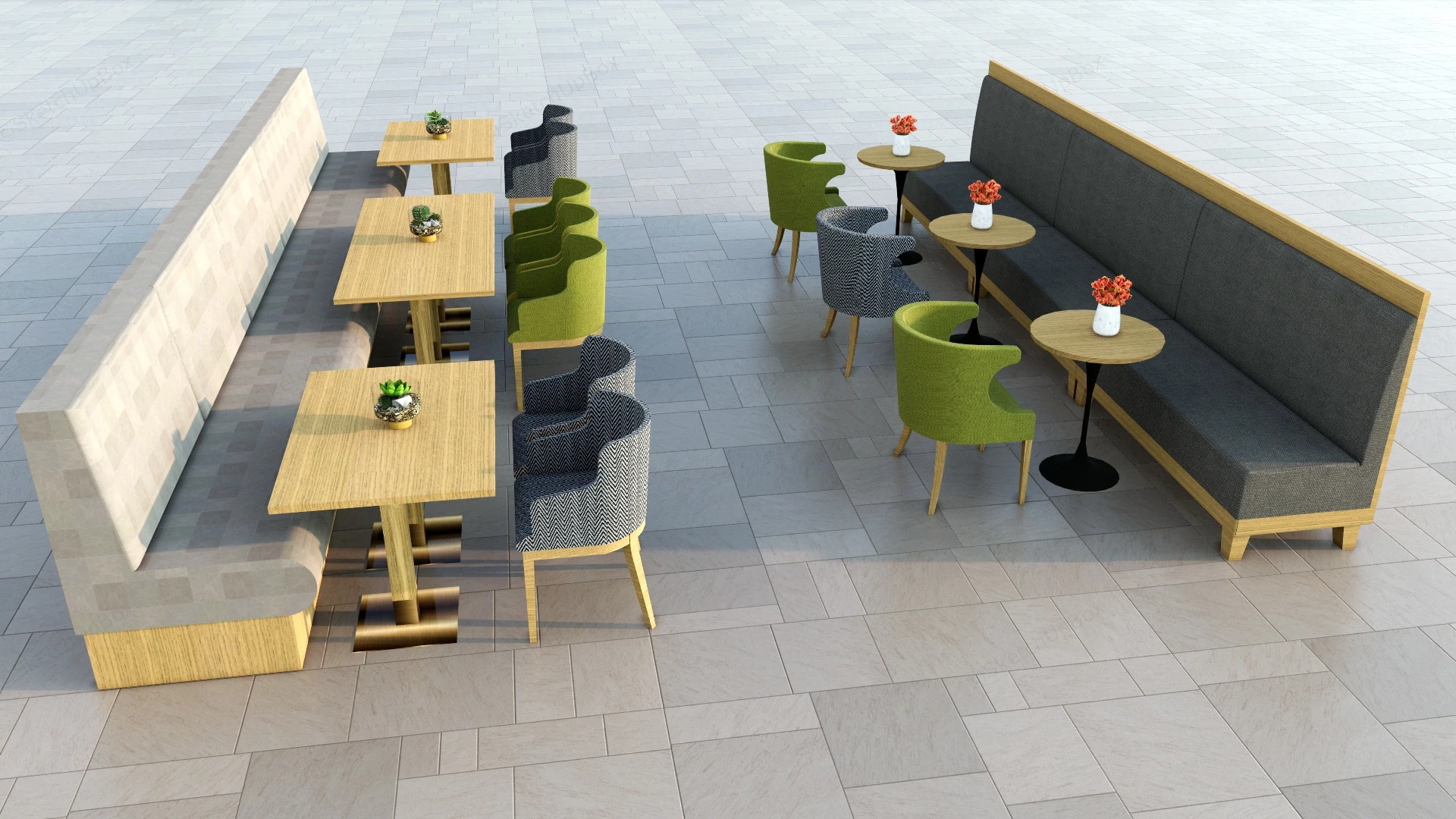 Restaurant Booths And Tables sketchup model preview - SketchupBox