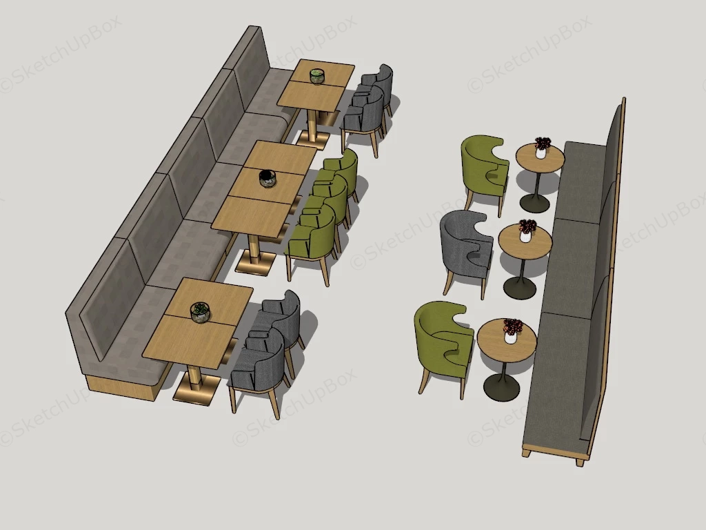 Restaurant Booths And Tables sketchup model preview - SketchupBox