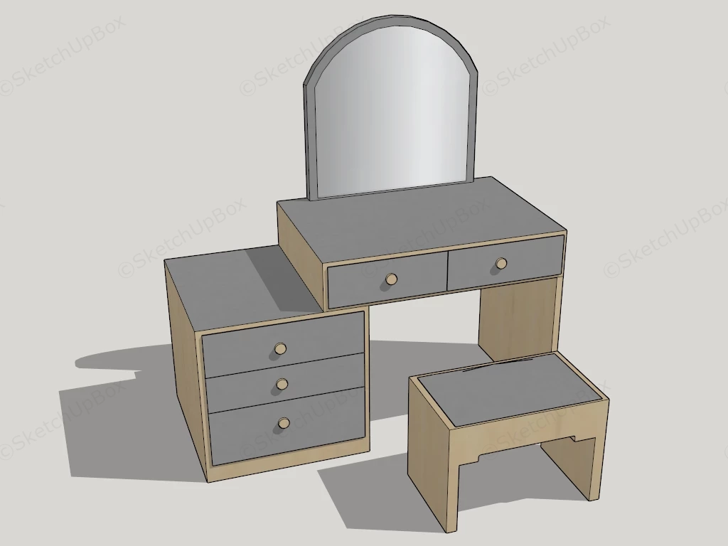 Simple Dressing Table With Mirror Design sketchup model preview - SketchupBox
