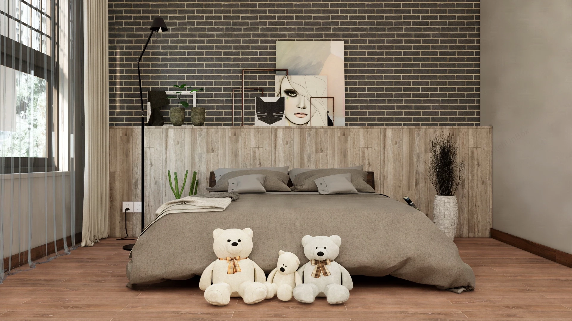 Chic Rustic Bedroom sketchup model preview - SketchupBox