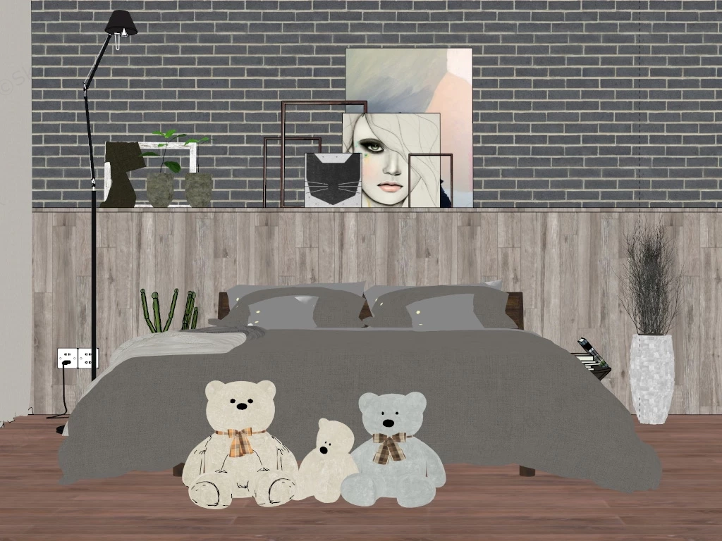 Chic Rustic Bedroom sketchup model preview - SketchupBox