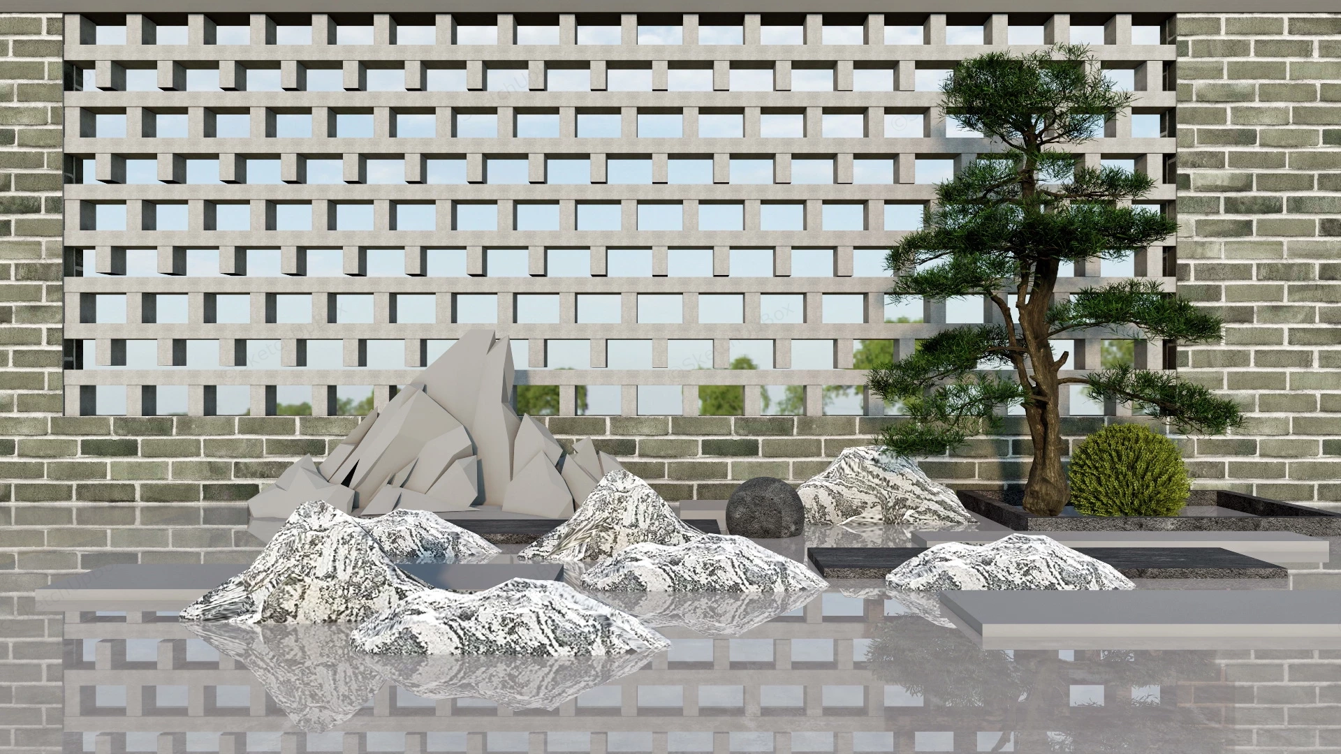 Zen Garden Feature Wall sketchup model preview - SketchupBox