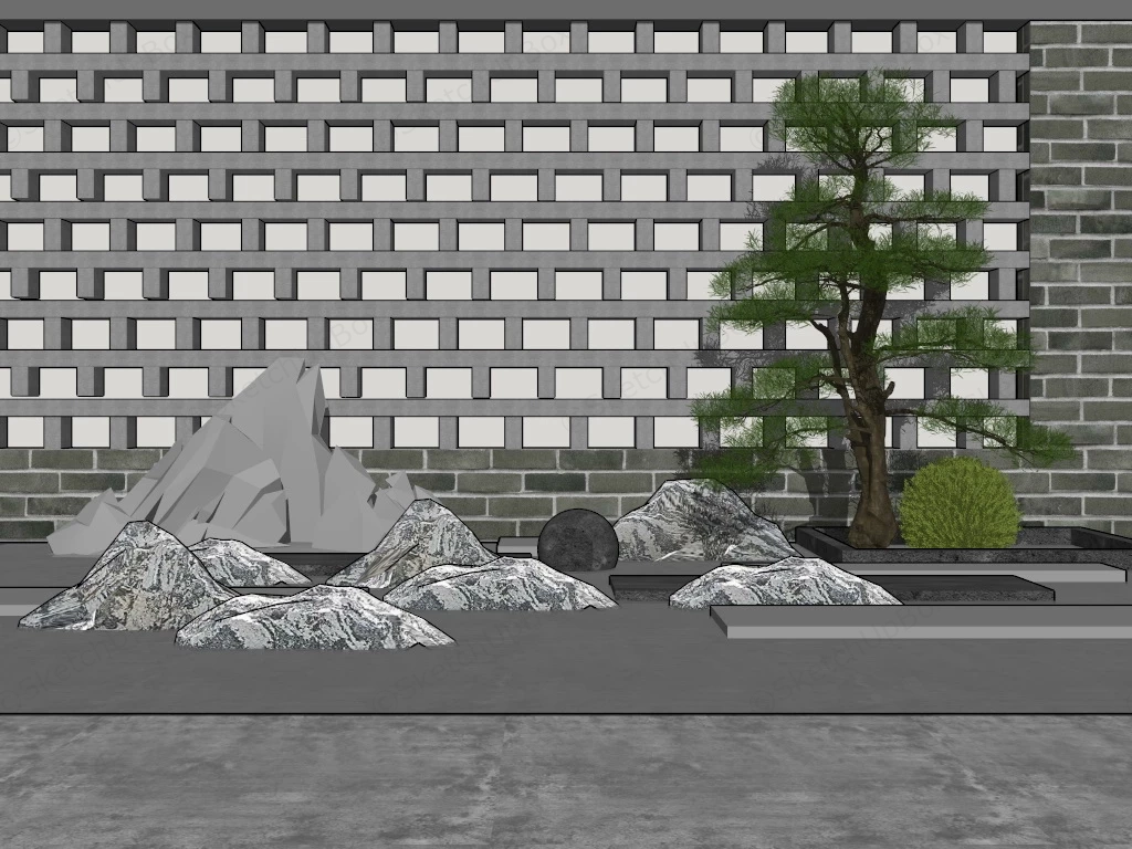 Zen Garden Feature Wall sketchup model preview - SketchupBox