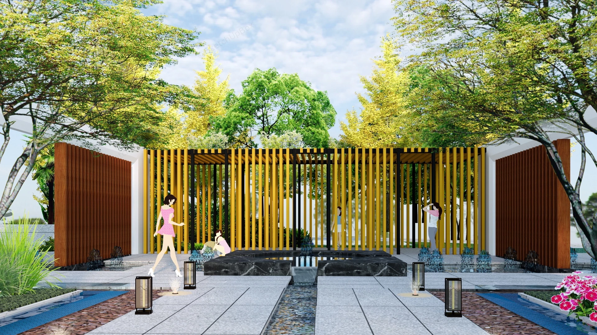 Asian Garden Landscape Design sketchup model preview - SketchupBox