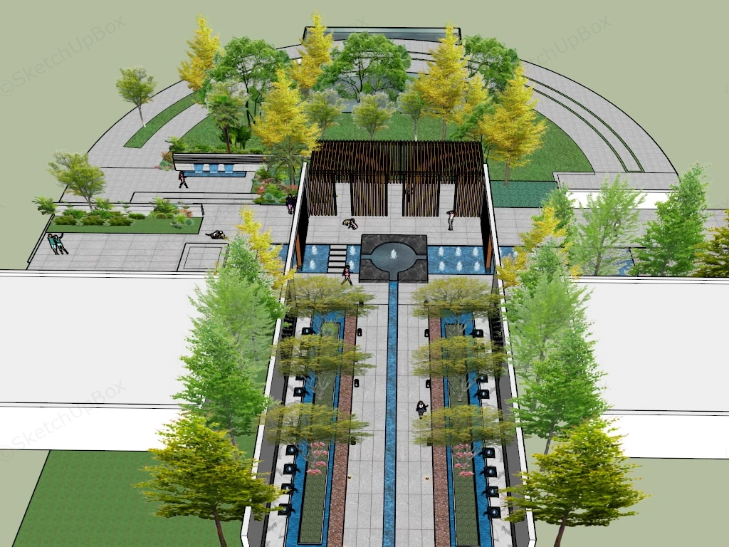 Asian Garden Landscape Design sketchup model preview - SketchupBox