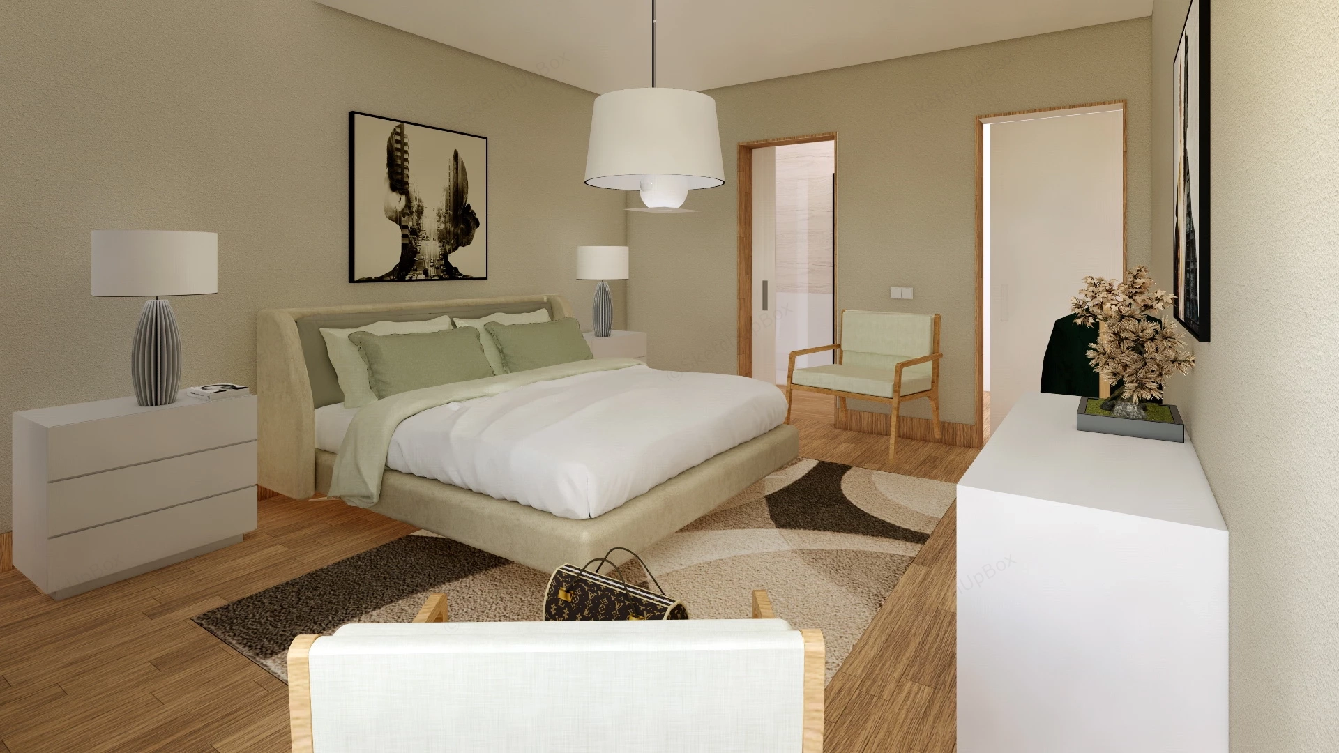 Cream And Beige Bedroom sketchup model preview - SketchupBox