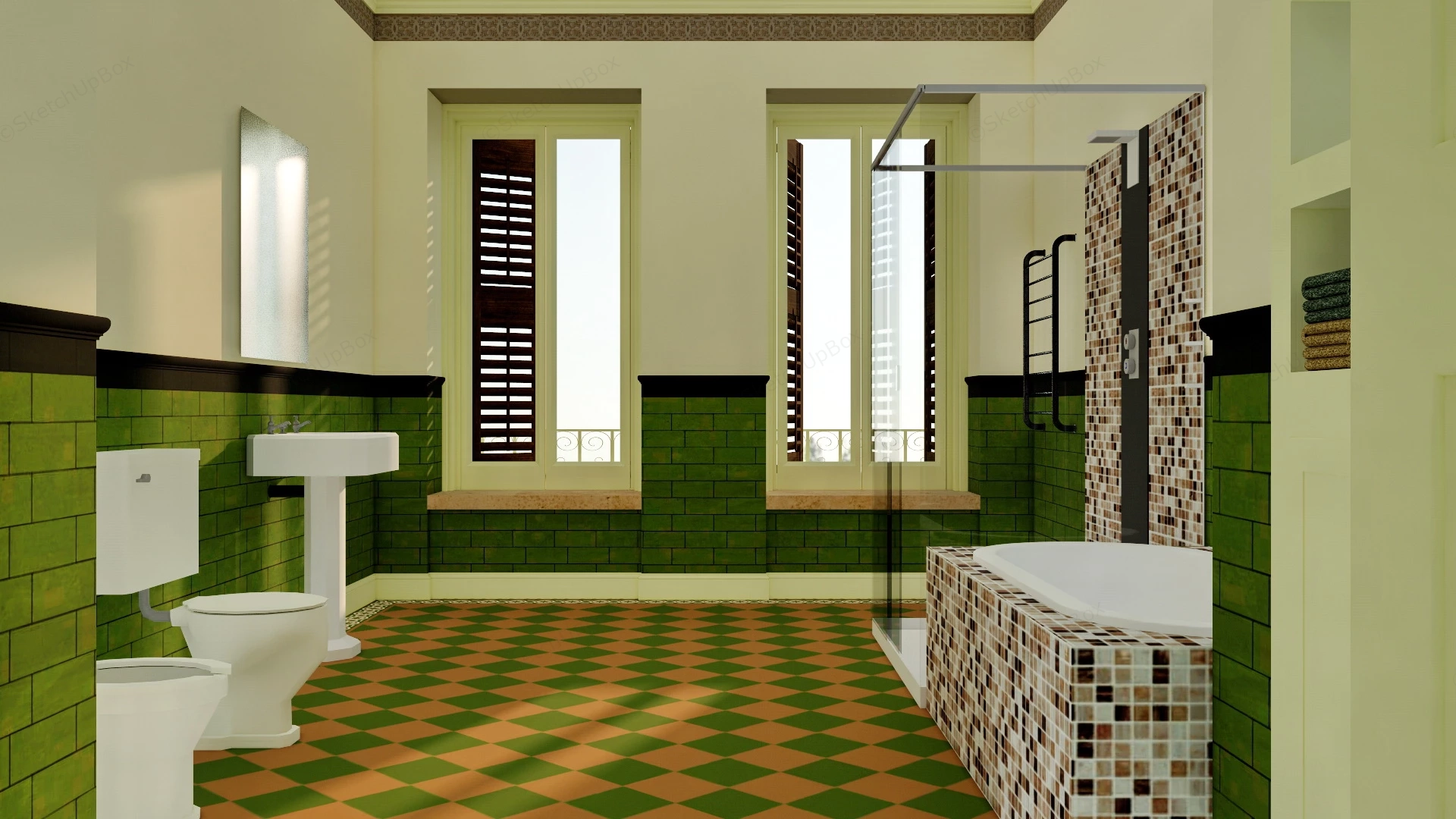 Vintage Green Bathroom sketchup model preview - SketchupBox