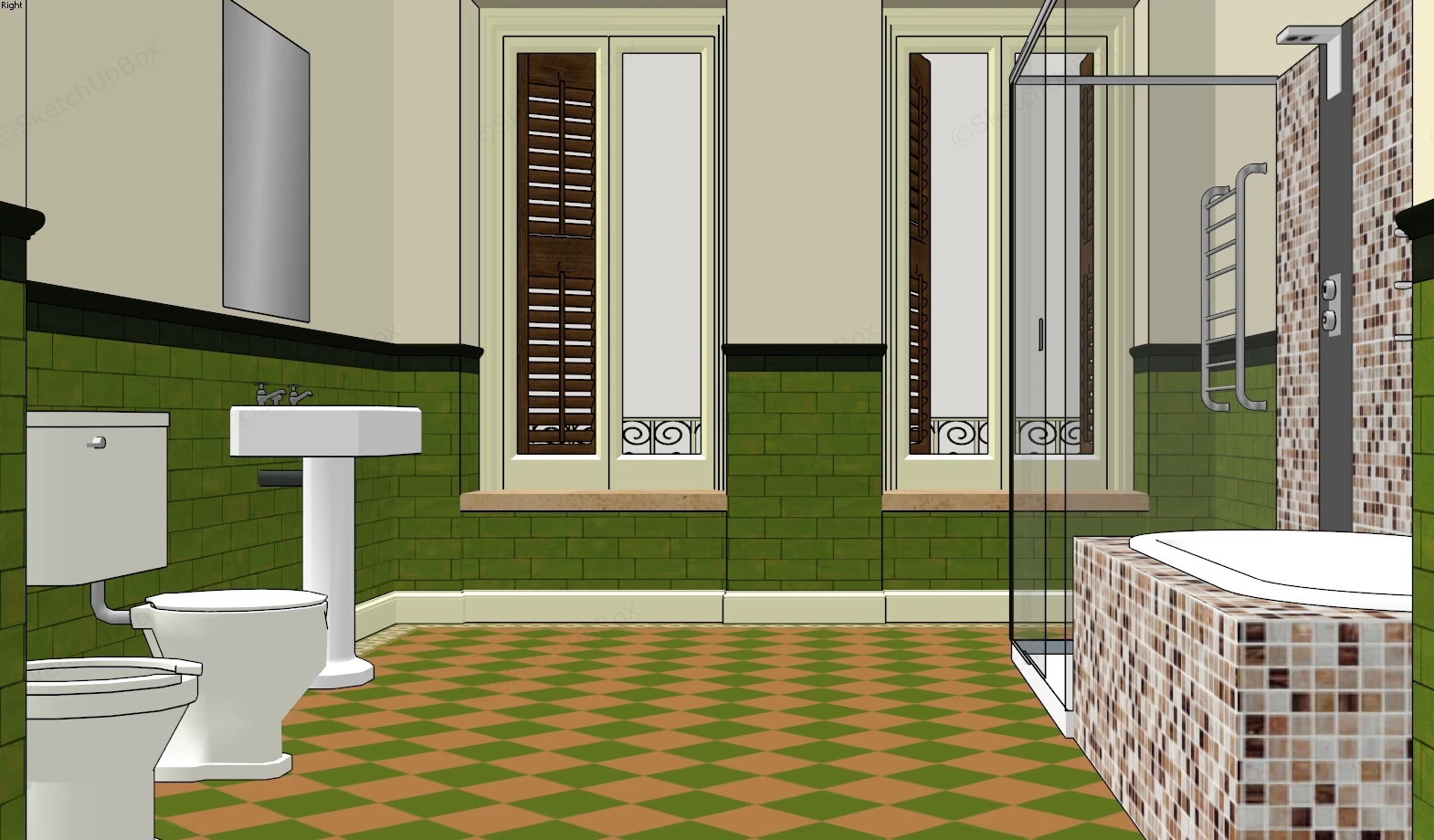 Vintage Green Bathroom sketchup model preview - SketchupBox