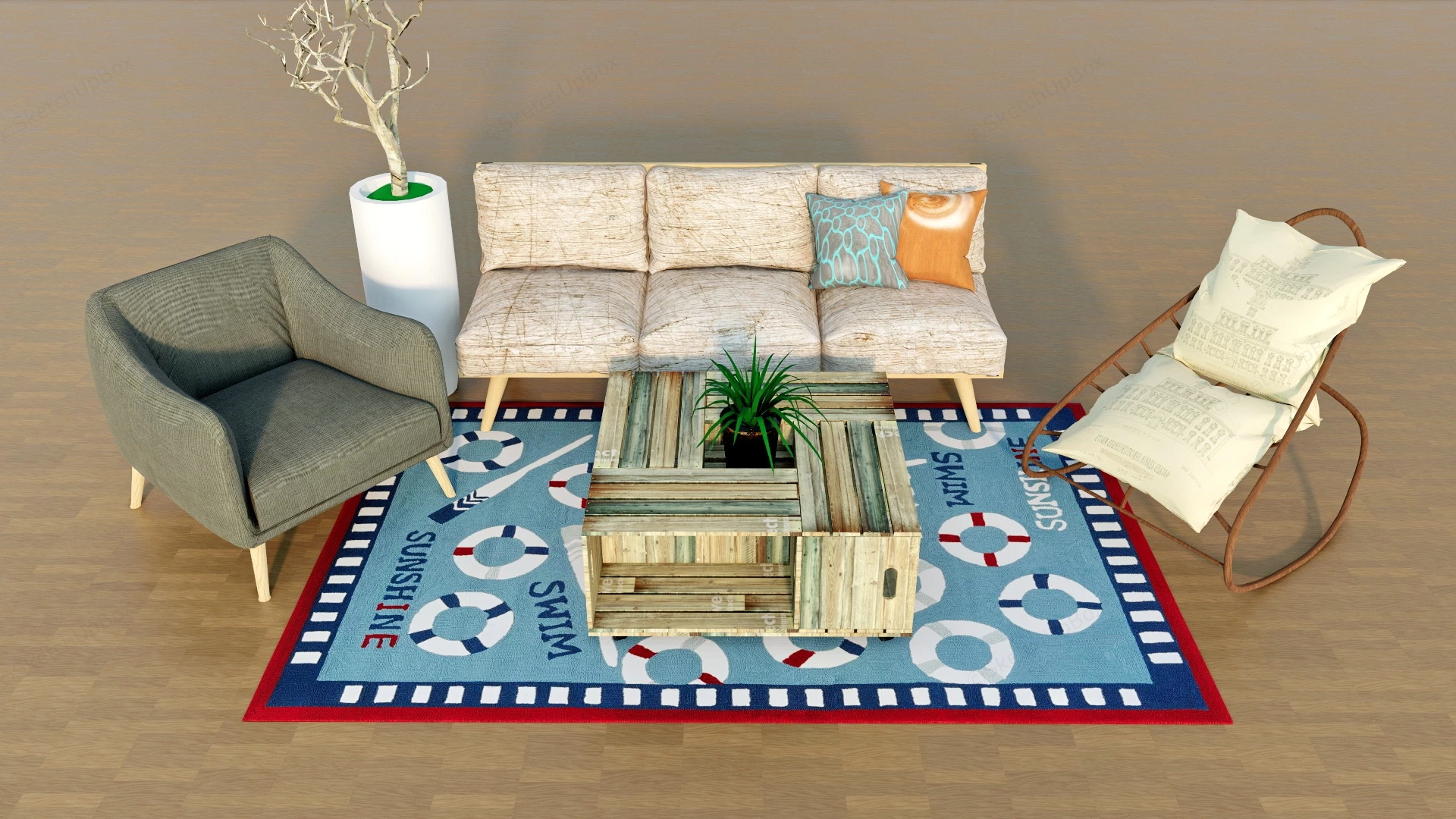 Rustic Living Room Set sketchup model preview - SketchupBox