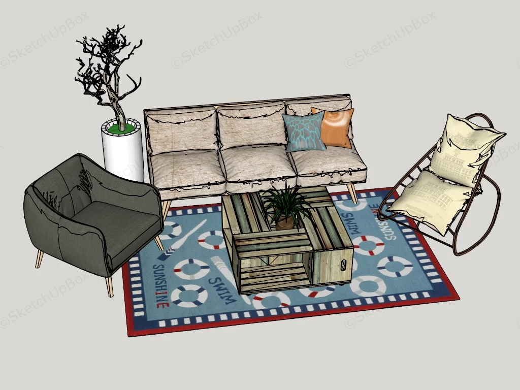 Rustic Living Room Set sketchup model preview - SketchupBox