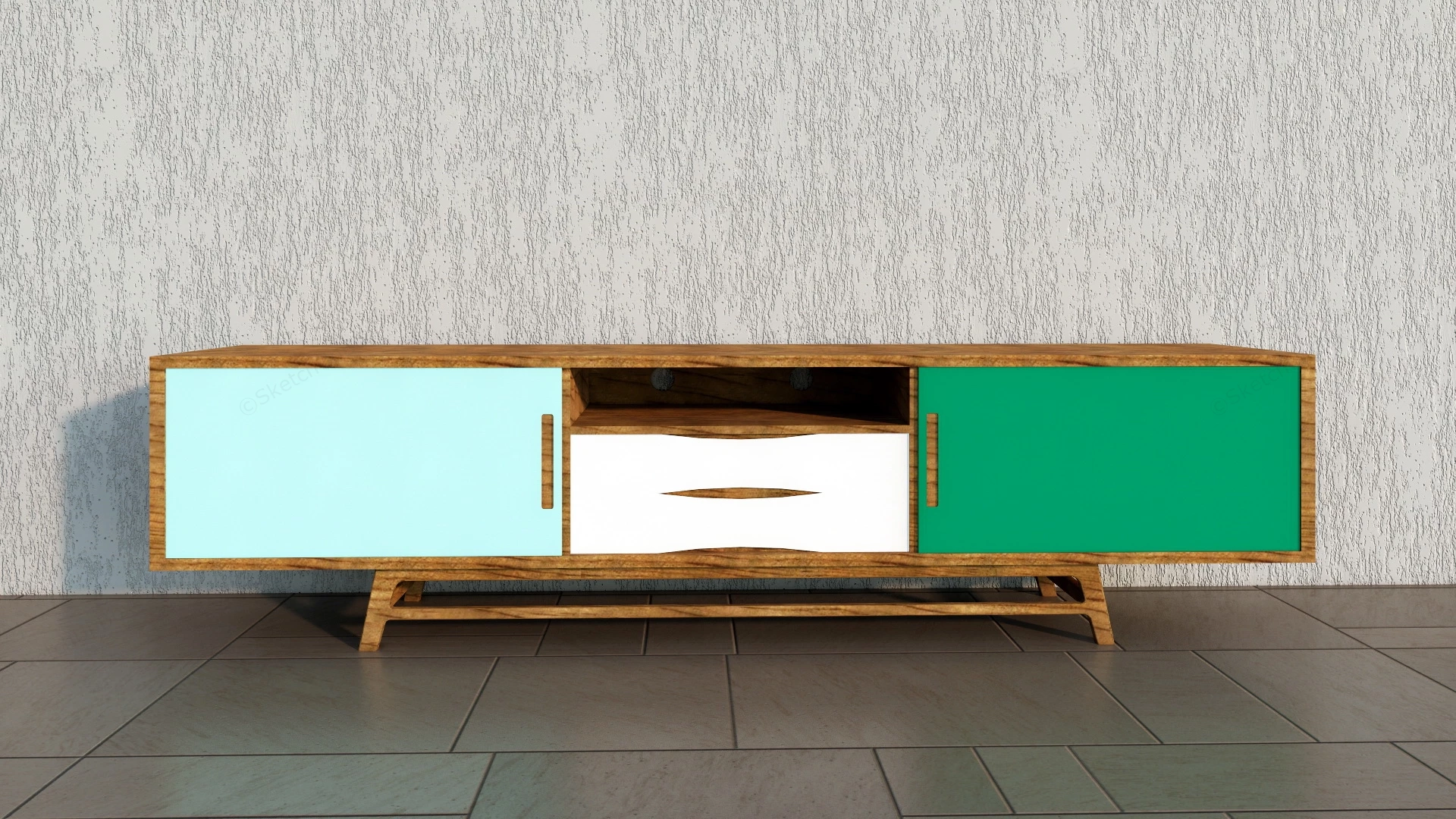 Rustic Wood TV Stand Console sketchup model preview - SketchupBox