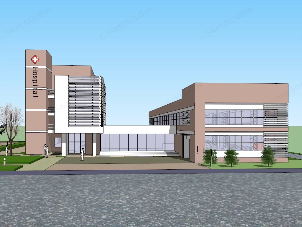 Modern Hospital Architecture sketchup model preview - SketchupBox
