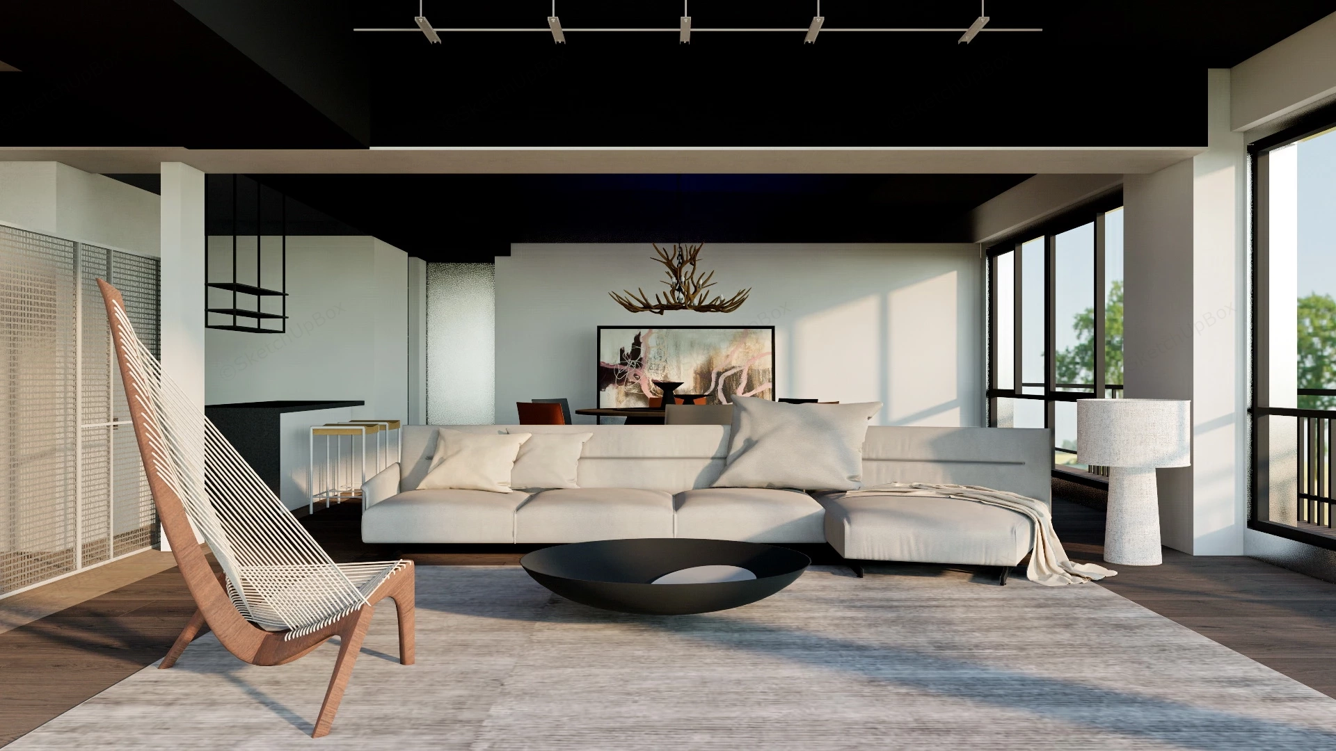 Living Room With Bar Area sketchup model preview - SketchupBox