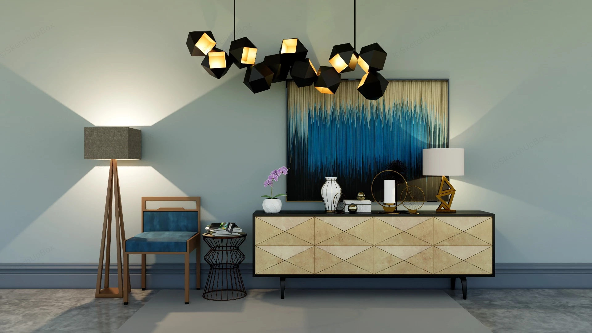 Decorative Accent Cabinet And Chair sketchup model preview - SketchupBox