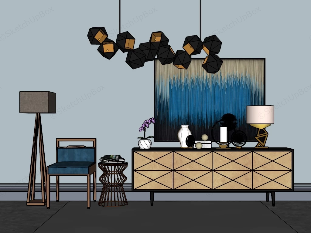 Decorative Accent Cabinet And Chair sketchup model preview - SketchupBox