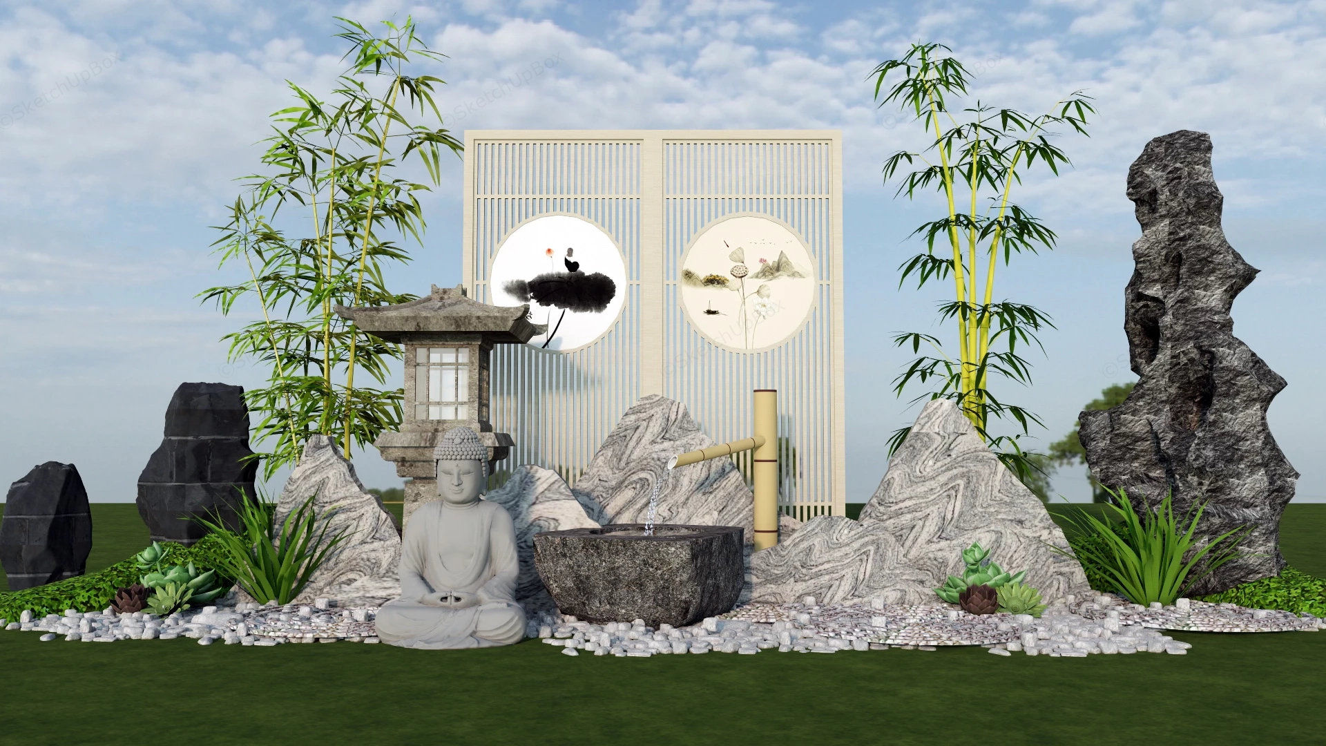 Small Japanese Rock Garden sketchup model preview - SketchupBox