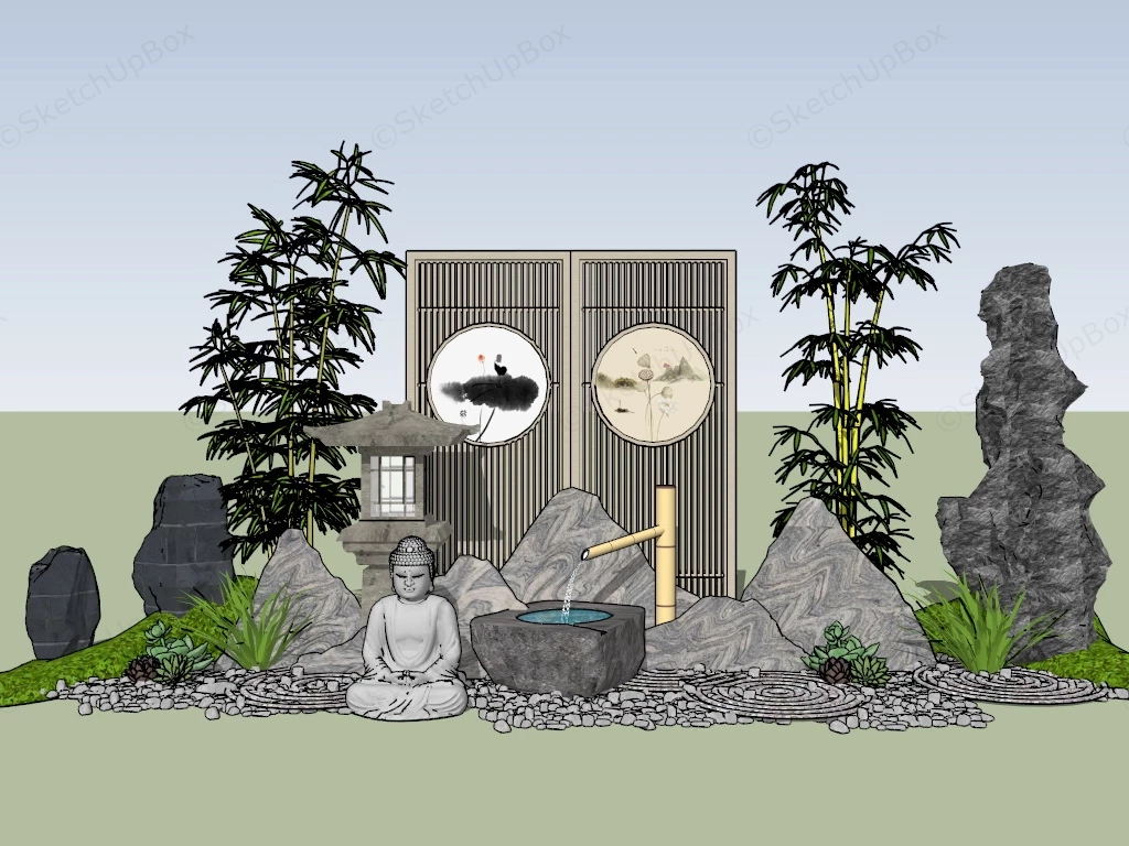 Small Japanese Rock Garden sketchup model preview - SketchupBox