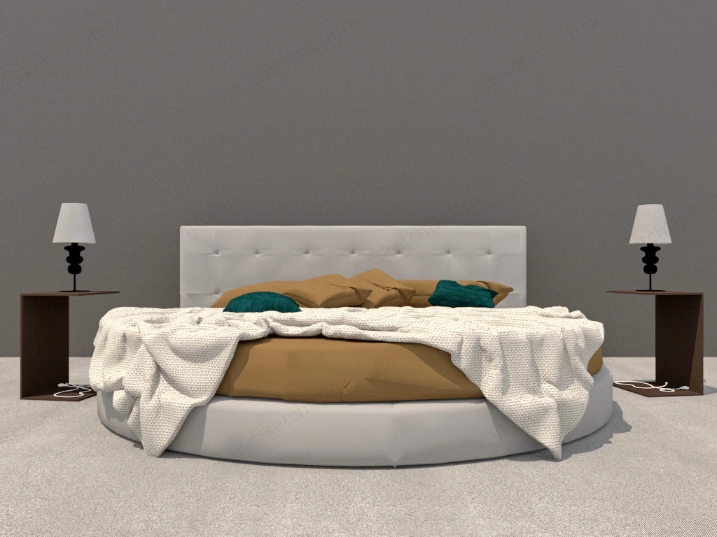 Round Bed And Nightstands Set sketchup model preview - SketchupBox