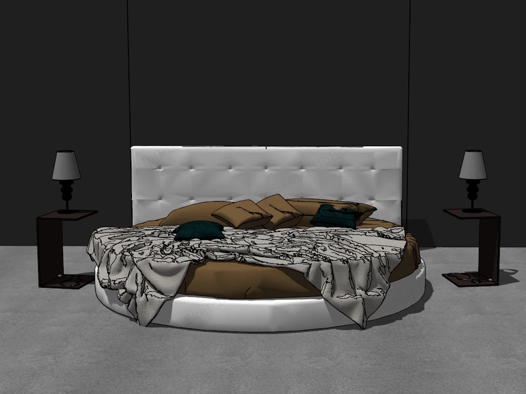 Round Bed And Nightstands Set sketchup model preview - SketchupBox