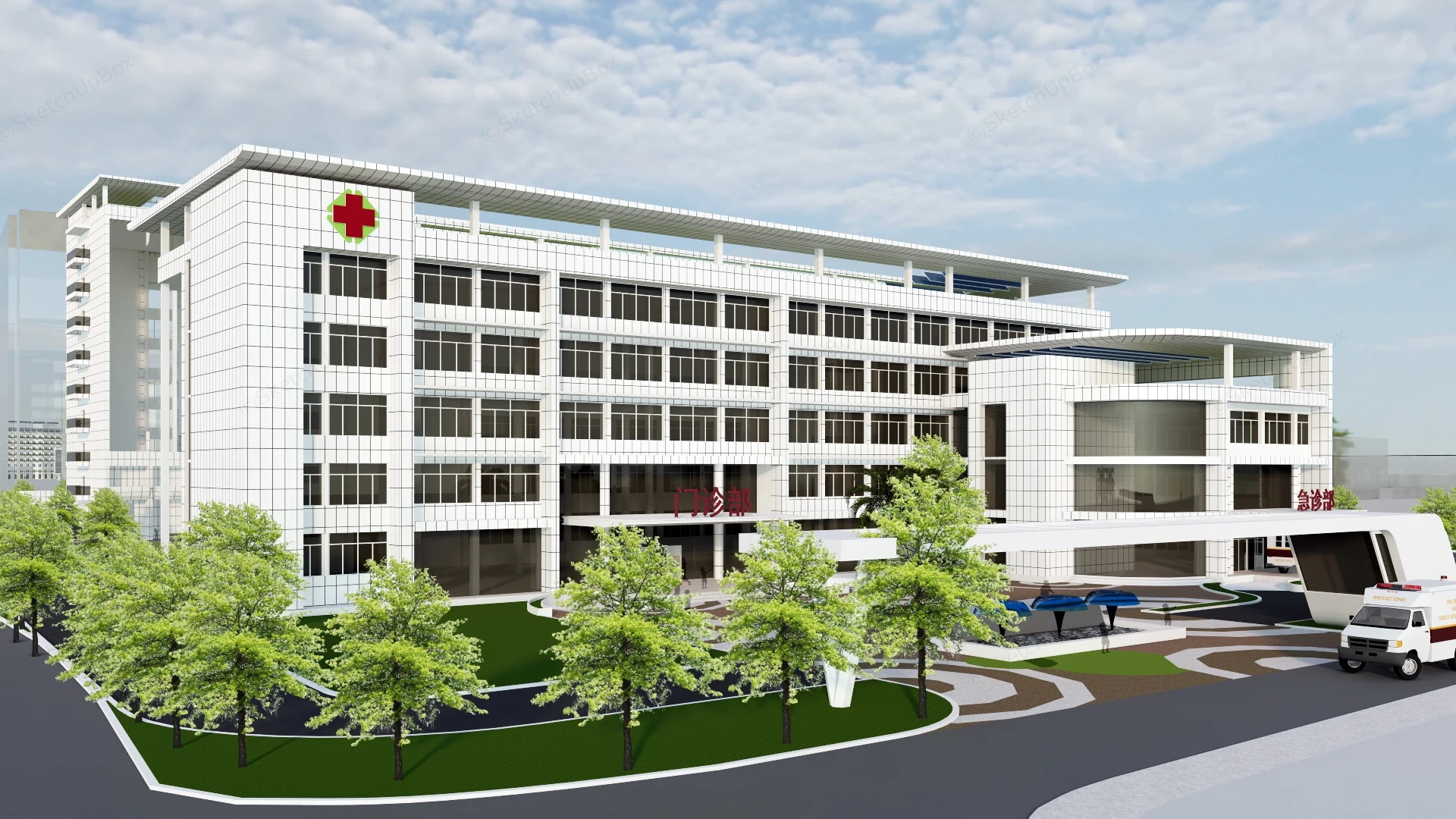 Chinese Medicine Hospital sketchup model preview - SketchupBox