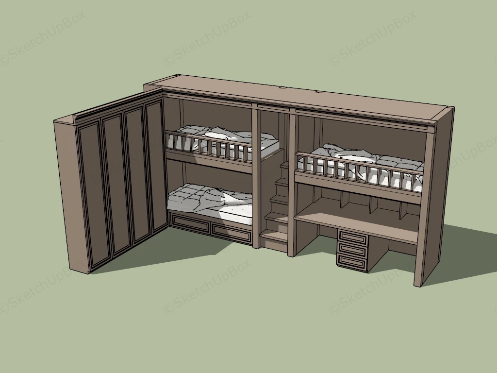 Triple Bunk Bed With Stairs sketchup model preview - SketchupBox