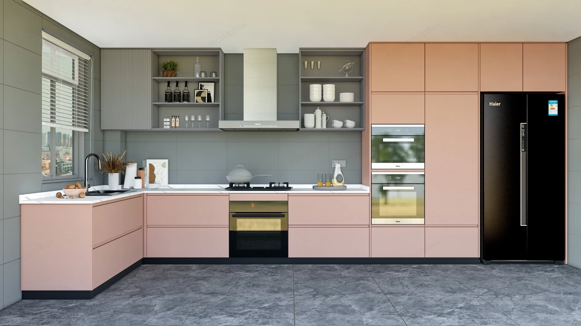 Pink And Grey Kitchen Idea sketchup model preview - SketchupBox