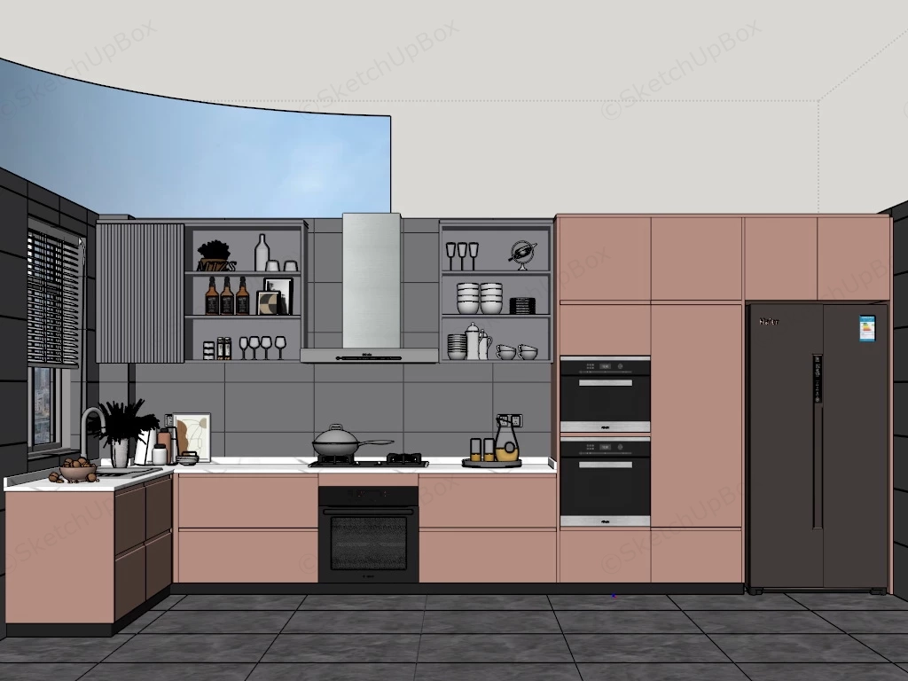 Pink And Grey Kitchen Idea sketchup model preview - SketchupBox