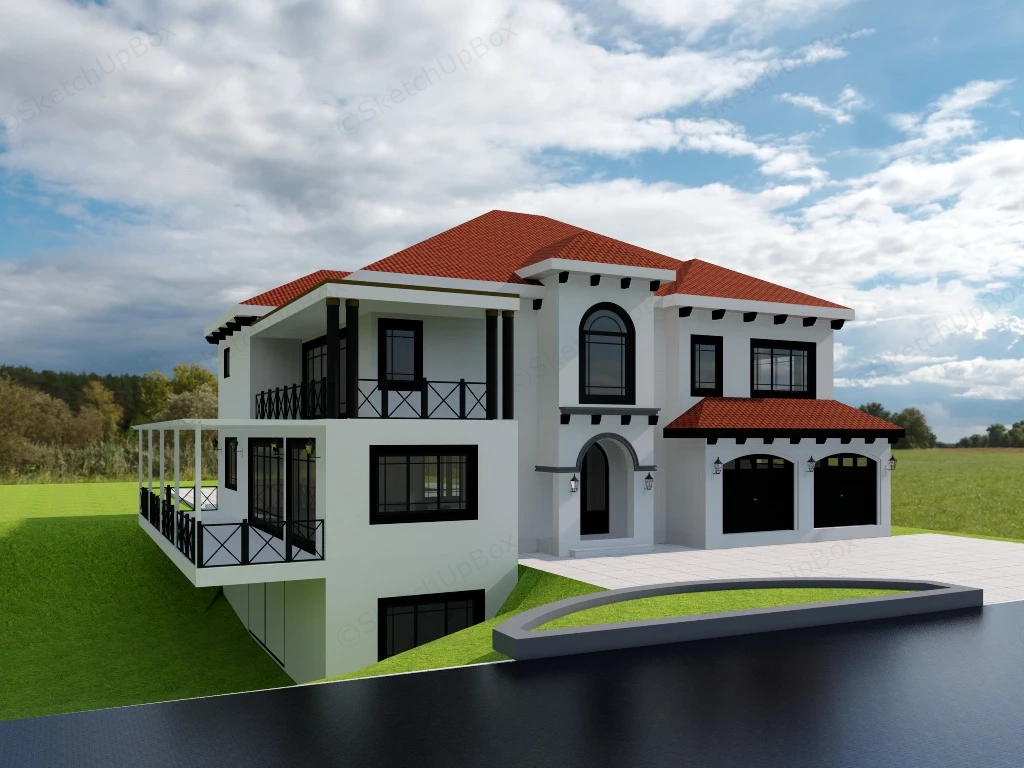 Country Style Home With Pool sketchup model preview - SketchupBox