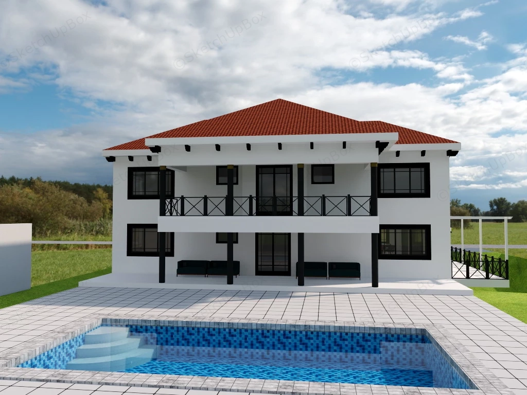 Country Style Home With Pool sketchup model preview - SketchupBox