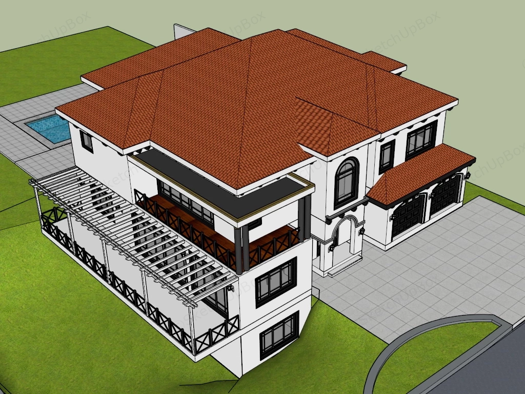 Country Style Home With Pool sketchup model preview - SketchupBox