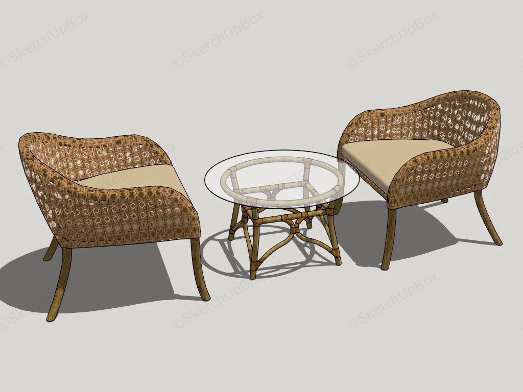 3 Piece Rattan Garden Set sketchup model preview - SketchupBox