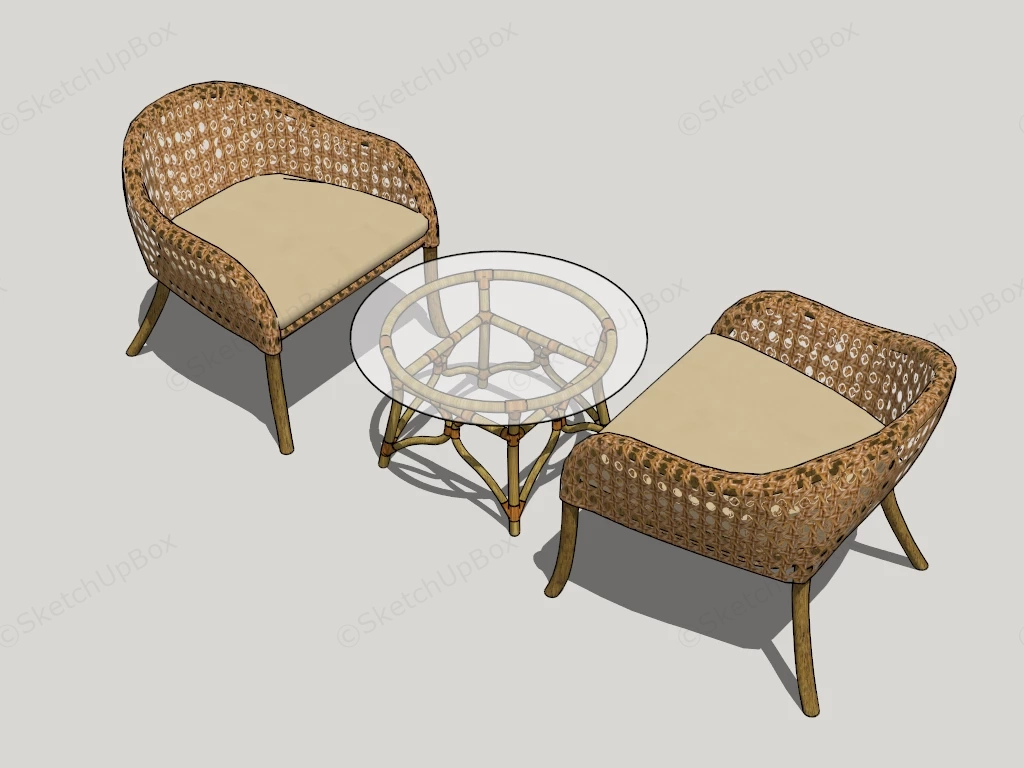 3 Piece Rattan Garden Set sketchup model preview - SketchupBox