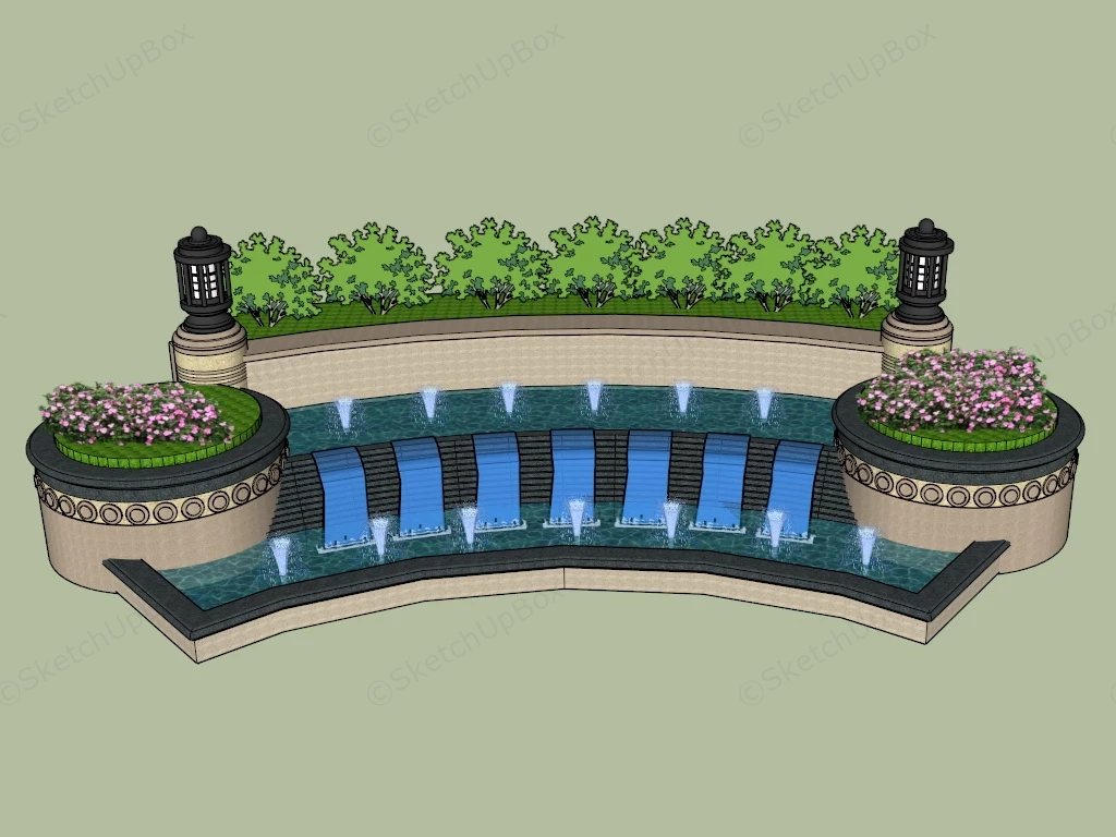 Square Fountain With Cascading Waterfall sketchup model preview - SketchupBox