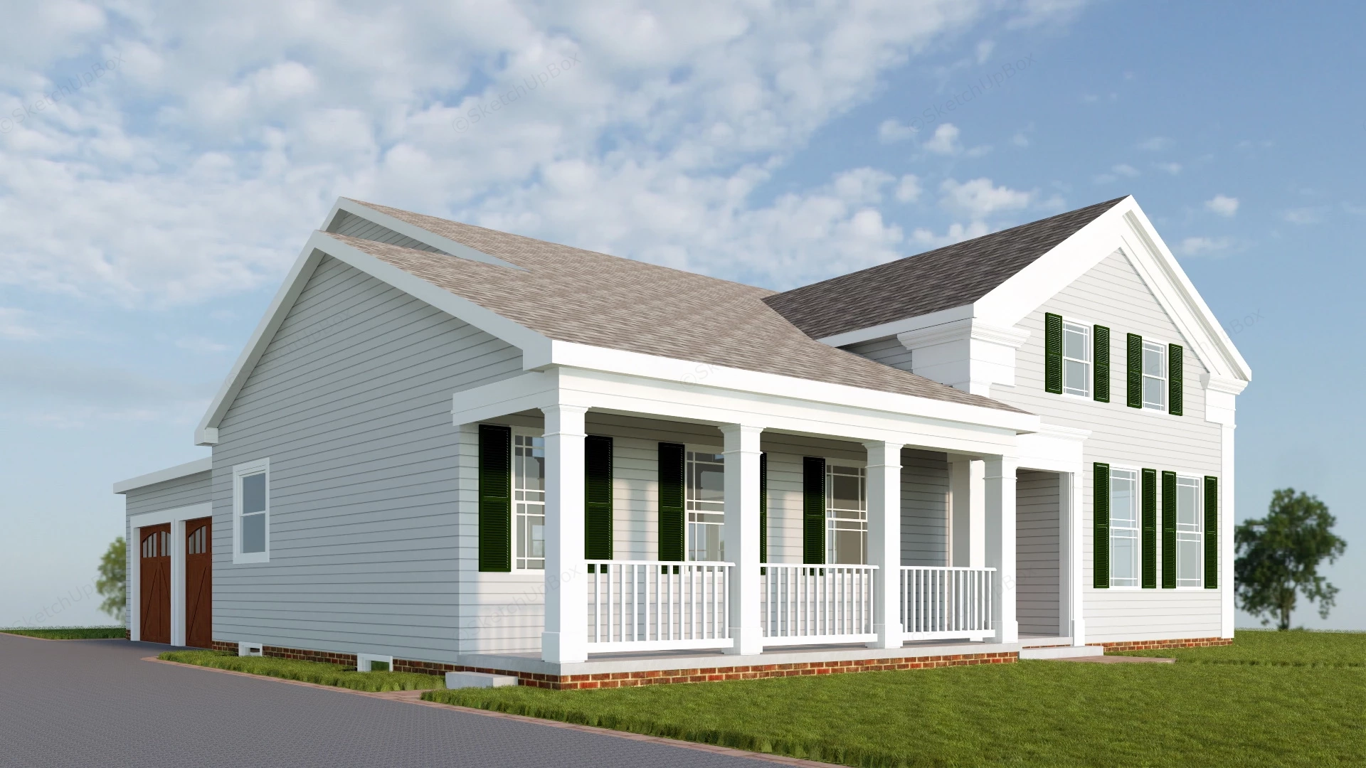 Modern Farmhouse With Porch sketchup model preview - SketchupBox