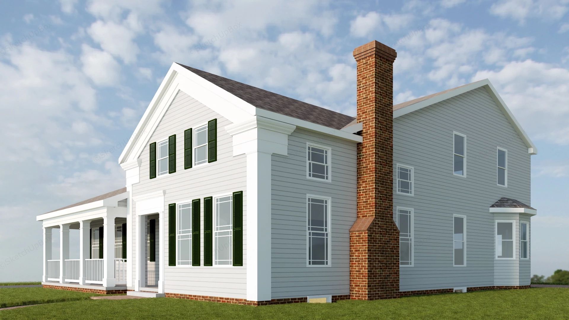 Modern Farmhouse With Porch sketchup model preview - SketchupBox