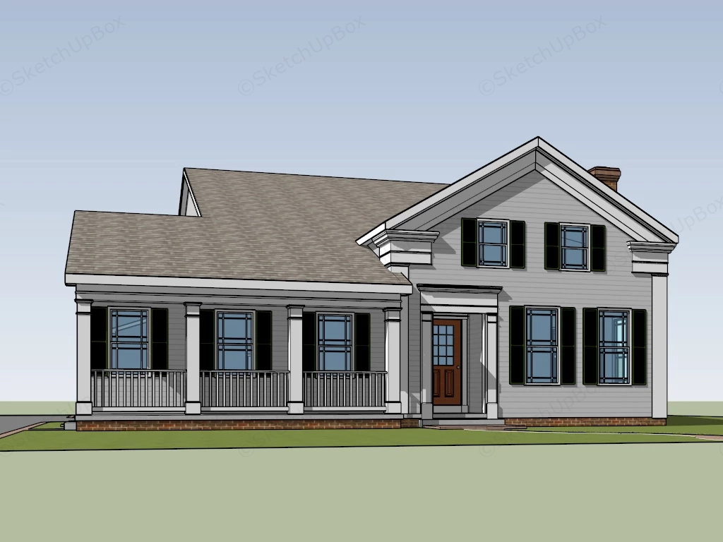 Modern Farmhouse With Porch sketchup model preview - SketchupBox