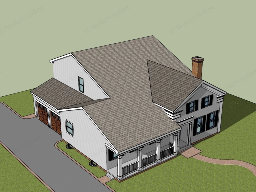 Modern Farmhouse With Porch sketchup model preview - SketchupBox